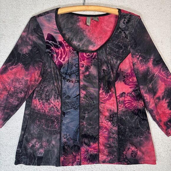 Serenade Top Women’s Size 1X Black Red Fairy Grunge Goth Vamp Tie Dye Whimsigoth - Picture 2 of 14